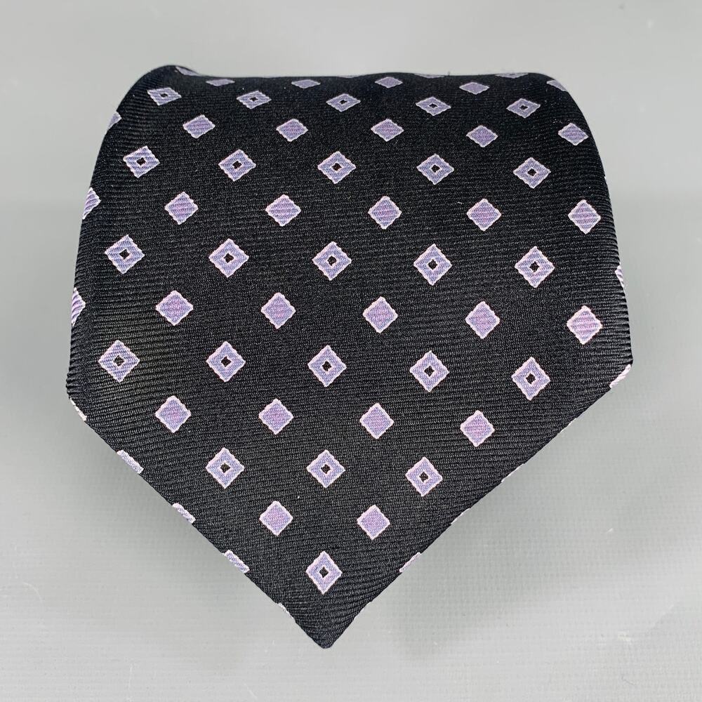 KITON Black Purple Diamond Silk Tie